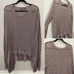 Peruvian Connection Minimalist Cotton Bamboo Taupe Drapey Open Knit Sweater‎ M